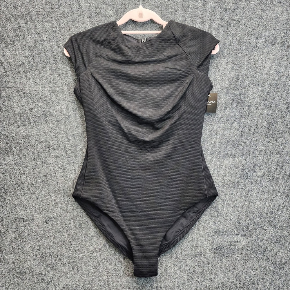 NWT Spanx P.Shaping Hi-Neck SS One Piece Womens L Black Tummy Control Swimsuit